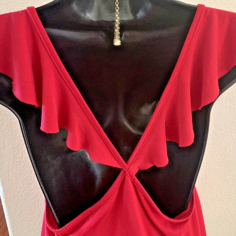 Ginger G sleeveless top Size Large true RED V-Neck Ruffle strap V-back - Picture 4 of 8